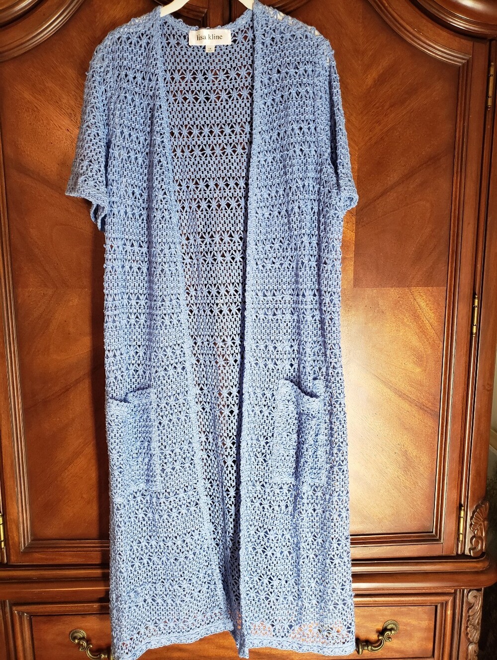Light Blue Crochet Open-Front Tunic